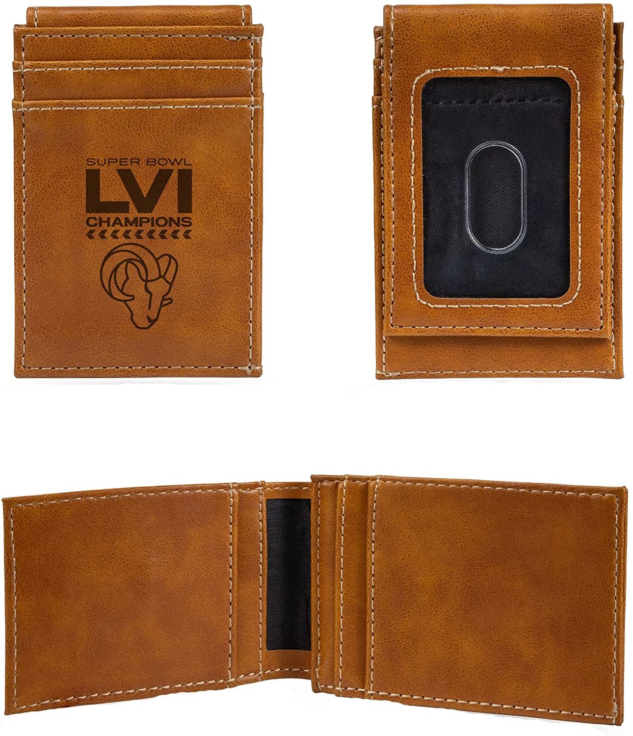 Los Angeles Rams Super Bowl LVI Champions Brown Leather Wallet, Front ...