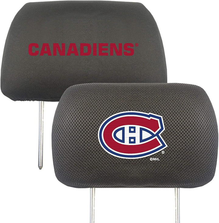 Montreal Canadiens Pair of Premium Auto Head Rest Covers, Embroidered, Black Elastic, 14x10 Inch