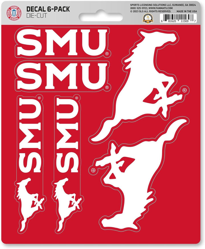 Southern Methodist University Mustangs 6-Piece Decal Sticker Set, 5x6 Inch Sheet, Gift for football fans for any hard surfaces around home, automotive, personal items