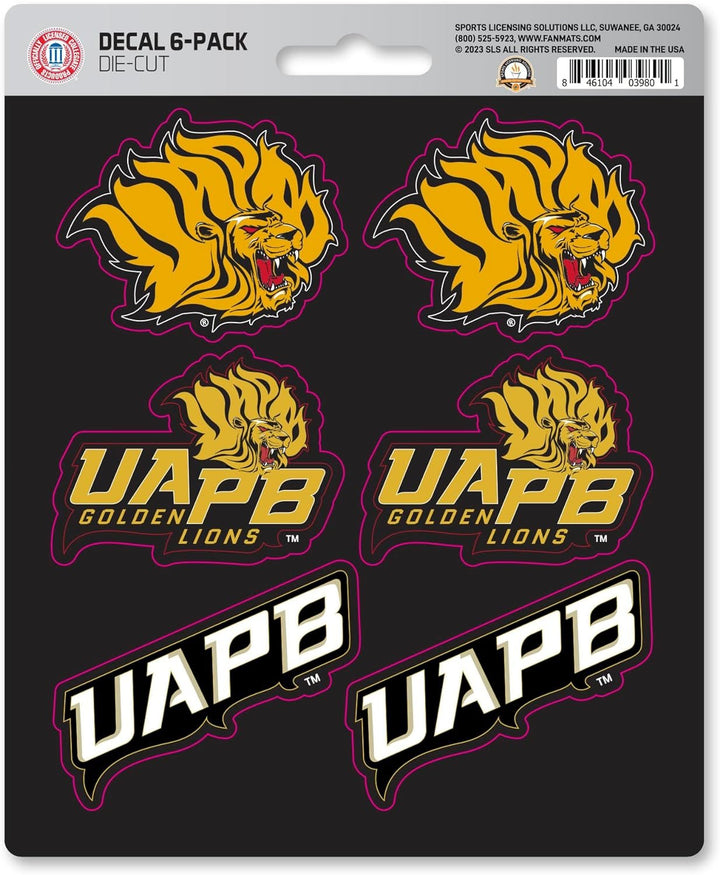 University of Arkansas Pine Bluff Golden Lions 6-Piece Decal Sticker Set, 5x6 Inch Sheet, Gift for football fans for any hard surfaces around home, automotive, personal items