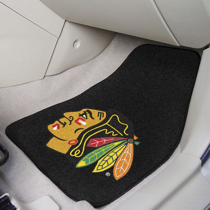 Chicago Blackhawks Front Floor Mats, Carpet Car Set, 18x27 Inch, Nylon, Set of 2