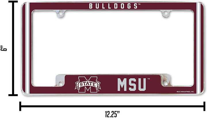 Mississippi State University Bulldogs Metal License Plate Frame Chrome Tag Cover Alternate Design 6x12 Inch
