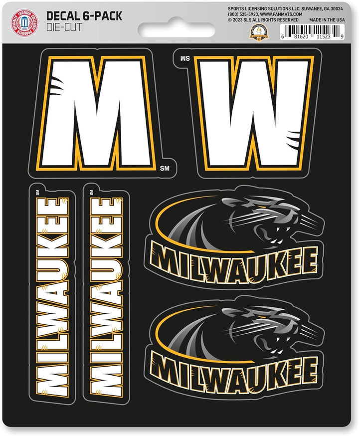 University Of Wisconsin Milwaukee Panthers 6-Piece Decal Sticker Set, 5x6 Inch Sheet, Gift for football fans for any hard surfaces around home, automotive, personal items