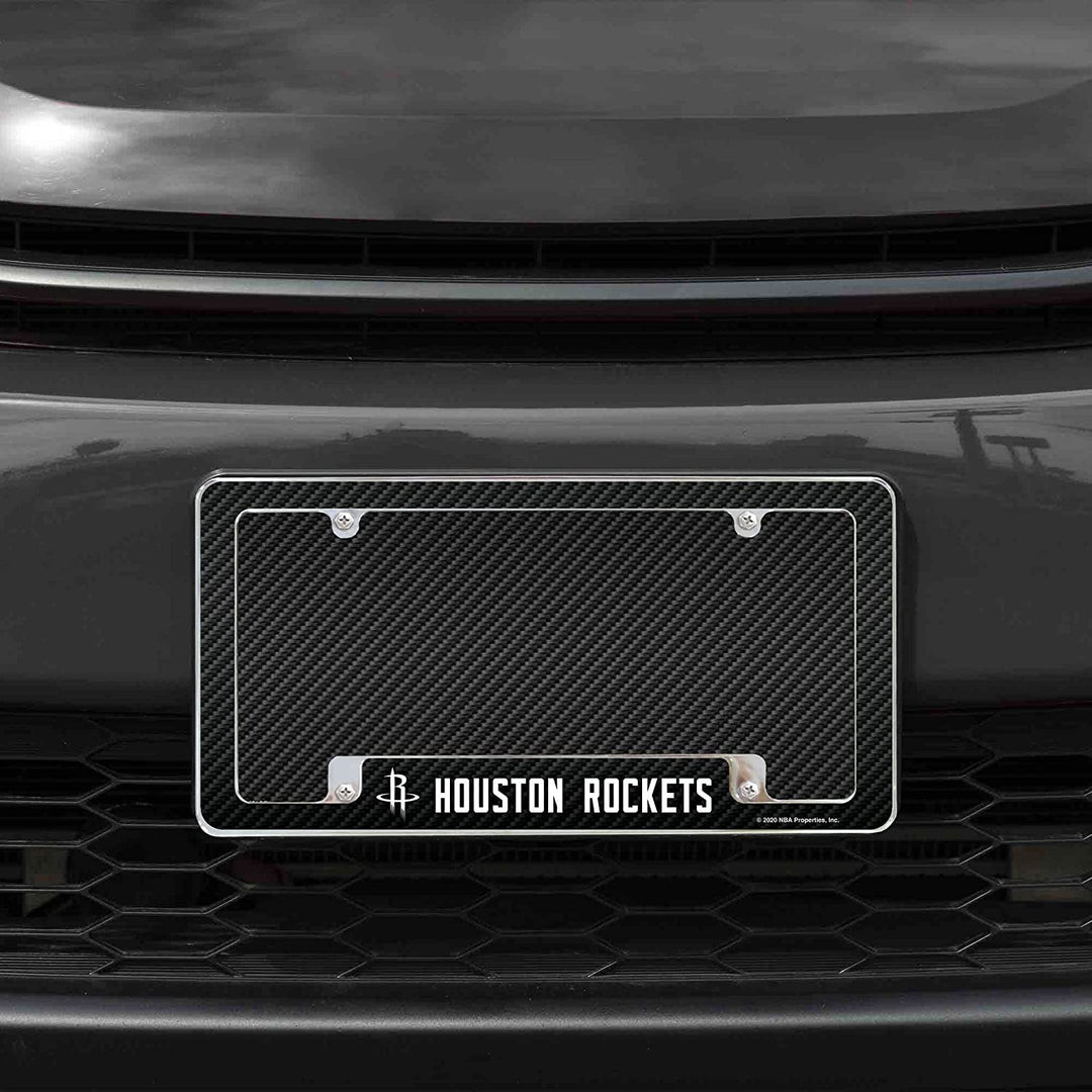 Houston Rockets Metal License Plate Frame Chrome Tag Cover Carbon Fiber Design 6x12 Inch