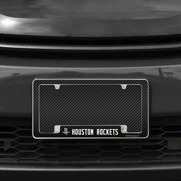 Houston Rockets Metal License Plate Frame Chrome Tag Cover Carbon Fiber Design 6x12 Inch