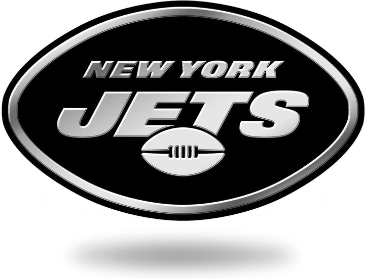 New York Jets Auto Emblem, Silver Chrome Color, Raised Molded Plastic, 3.5 Inch, Adhesive Tape Backing