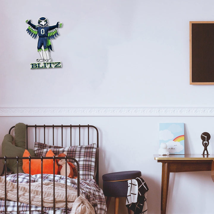 Seattle Seahawks Soft Felt Pennant, Mascot Design, Shape Cut, 18 Inch, Easy To Hang