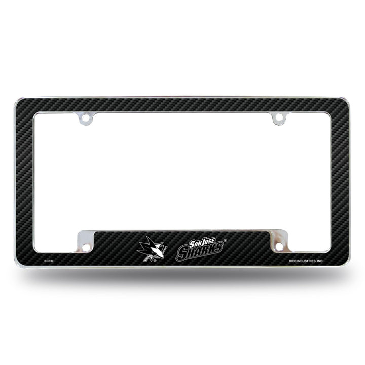San Jose Sharks Metal License Plate Frame Chrome Tag Cover, Carbon Fiber Design, 6x12 Inch