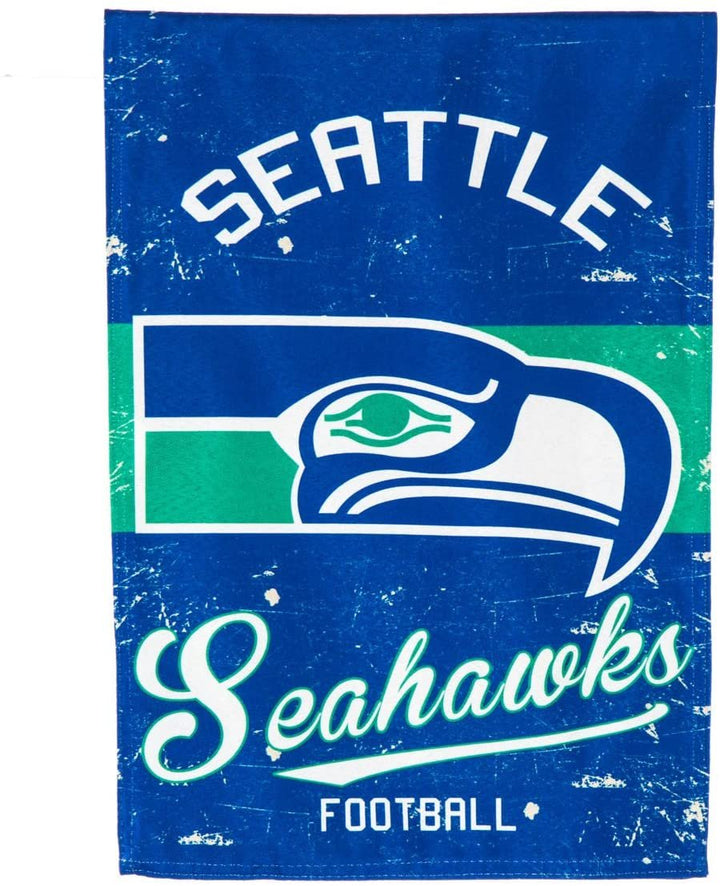 Seattle Seahawks Premium Garden Flag Banner, Double Sided, Retro Vintage Style, Linen, 13x18 Inch