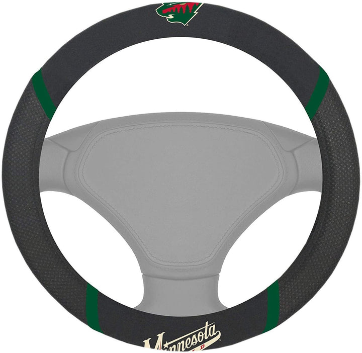 Minnesota Wild Steering Wheel Cover Premium Embroidered Black 15 Inch