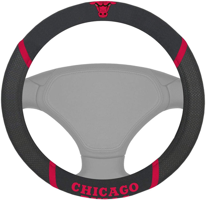 Chicago Bulls Steering Wheel Cover Premium Embroidered Black 15 Inch