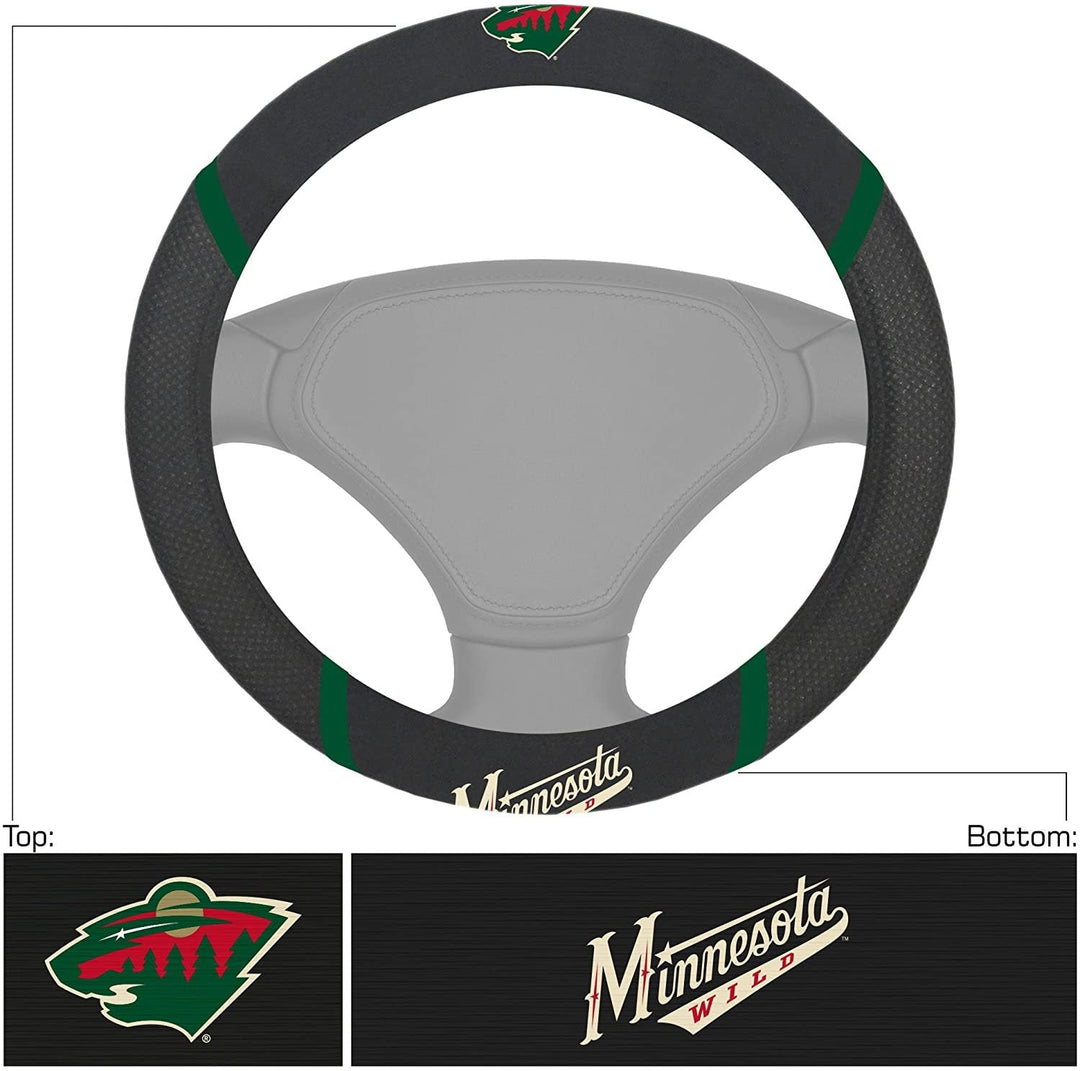 Minnesota Wild Steering Wheel Cover Premium Embroidered Black 15 Inch
