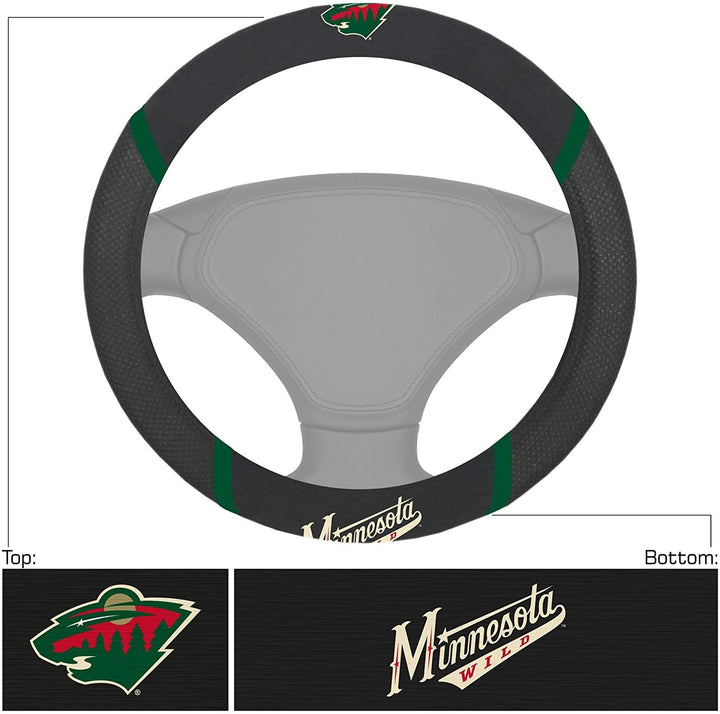 Minnesota Wild Steering Wheel Cover Premium Embroidered Black 15 Inch