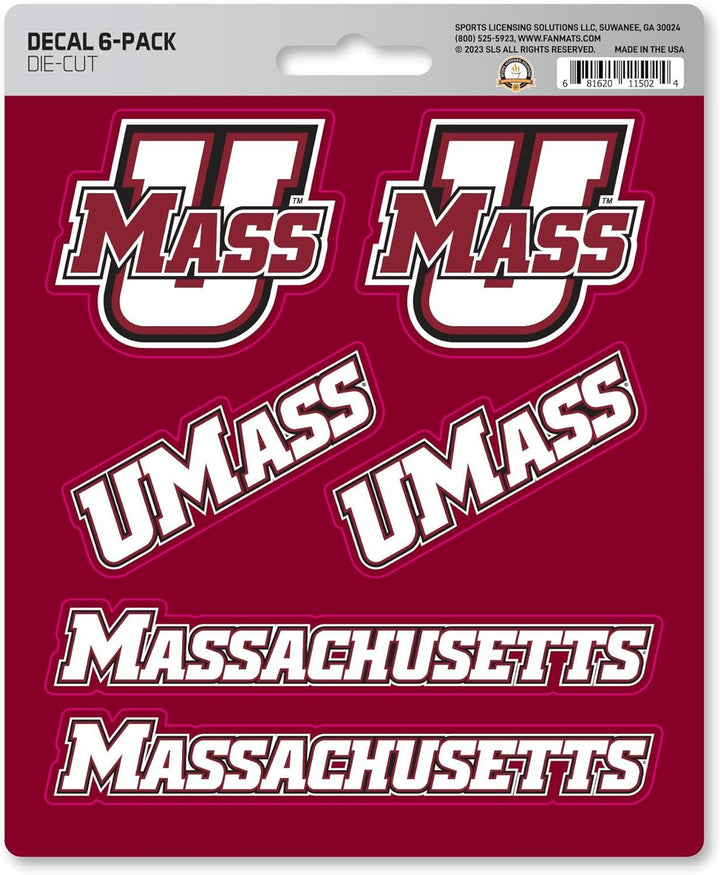 University of Massachusettes Umass Minutemen 6-Piece Decal Sticker Set, 5x6 Inch Sheet, Gift for football fans for any hard surfaces around home, automotive, personal items