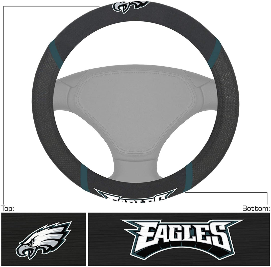 Philadelphia Eagles Steering Wheel Cover Premium Embroidered Black 15 Inch