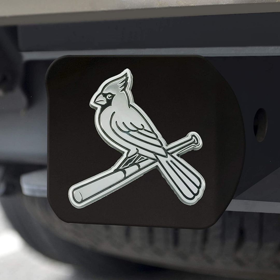 St Louis Cardinals Hitch Cover Solid Metal Black Chrome Bird Logo Square Type III