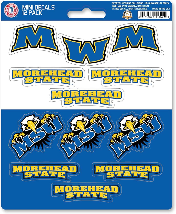 Morehead State University Eagles 12-Piece Mini Decal Sticker Set, 5x6 Inch Sheet, Gift for football fans for any hard surfaces around home, automotive, personal items
