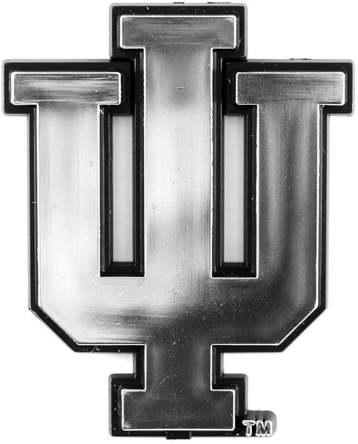 Indiana University Hoosiers Auto Emblem, Plastic Molded, Silver Chrome Color, Raised 3D Effect, Adhesive Backing