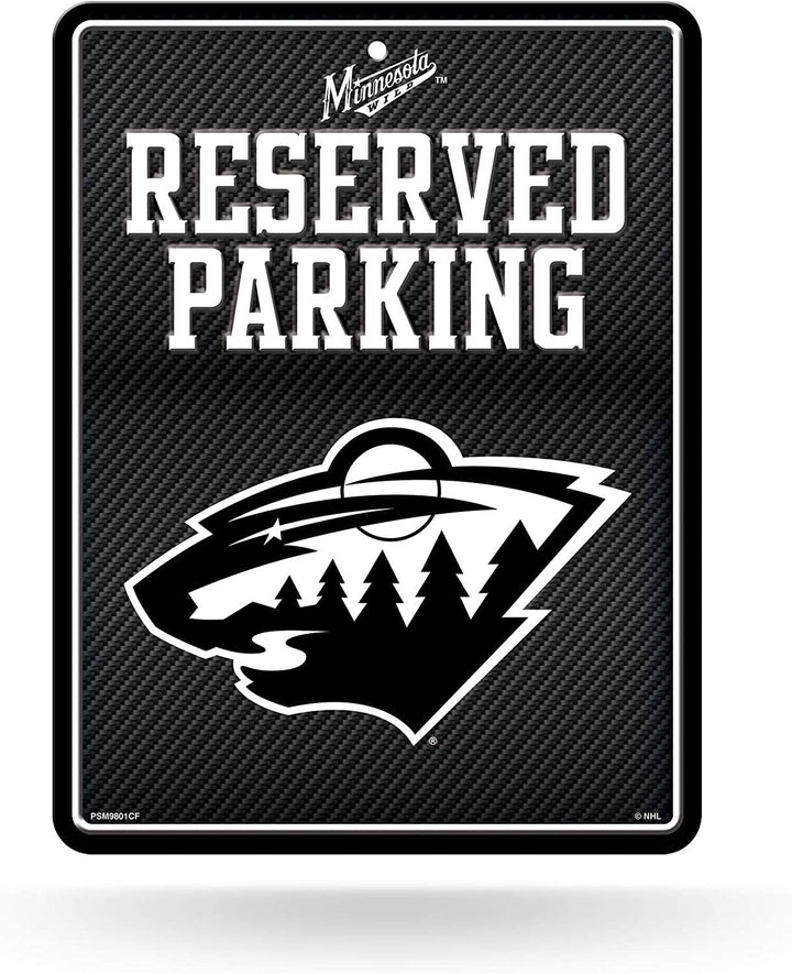 Minnesota Wild Metal Parking Novelty Wall Sign 8.5 x 11 Inch Carbon Fiber Design