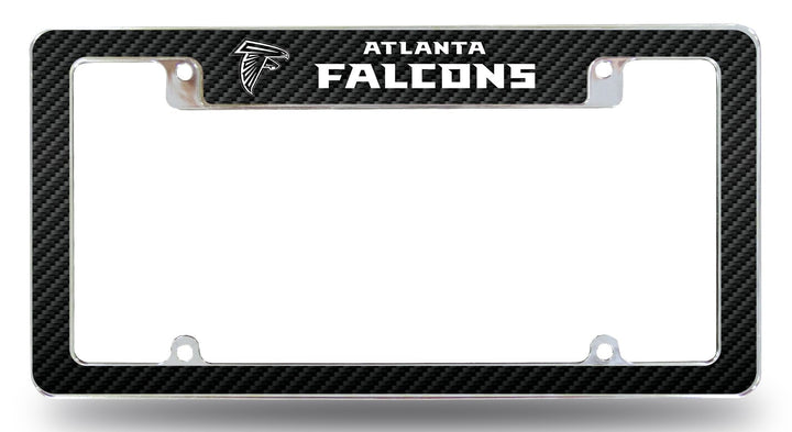 Atlanta Falcons Metal License Plate Frame Chrome Tag Cover, Carbon Fiber Design, 12x6 Inch