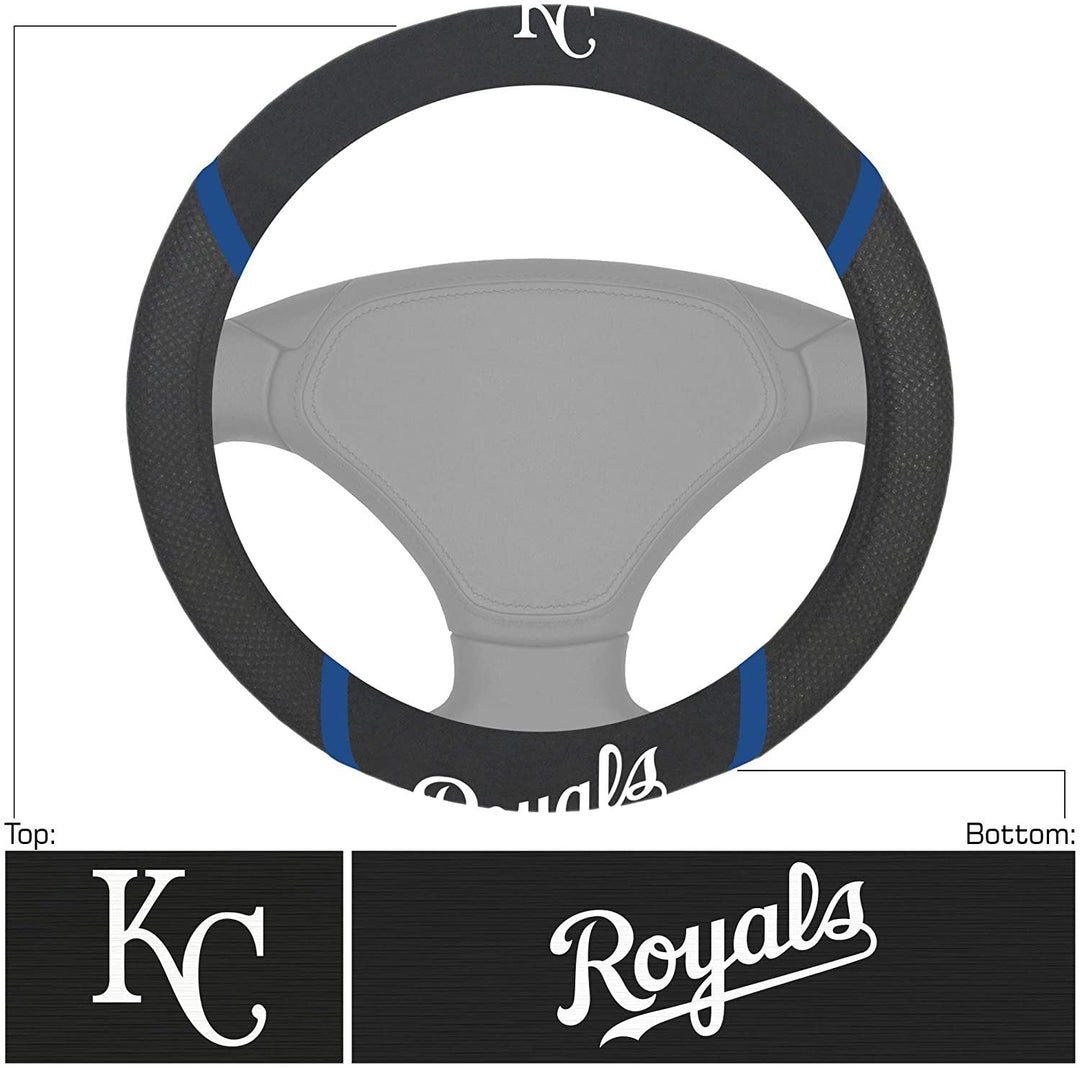 Kansas City Royals Steering Wheel Cover Premium Embroidered Black 15 Inch