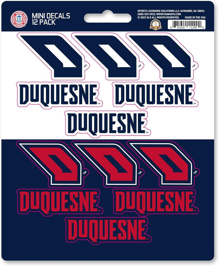 Duquesne University Dukes 12-Piece Mini Decal Sticker Set, 5x6 Inch Sheet, Gift for football fans for any hard surfaces around home, automotive, personal items