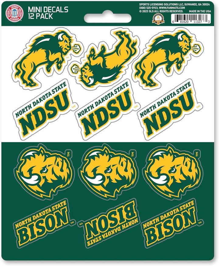 North Dakota State University Bison 12-Piece Mini Decal Sticker Set, 5x6 Inch Sheet, Gift for football fans for any hard surfaces around home, automotive, personal items