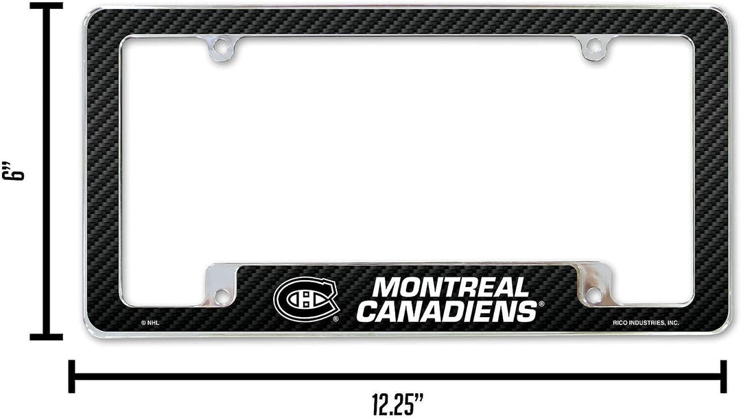 Montreal Canadiens Metal License Plate Frame Chrome Tag Cover Carbon Fiber Design 6x12 Inch