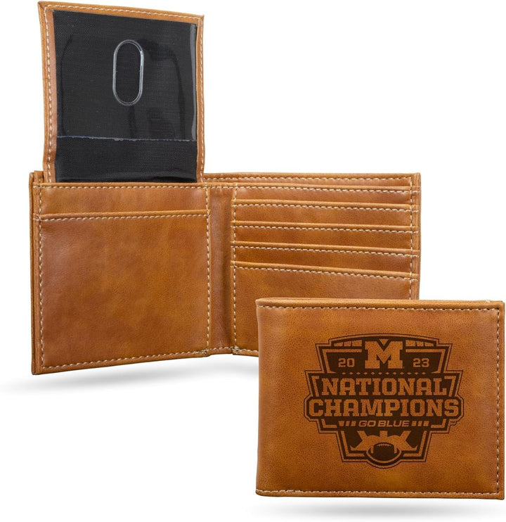 Rico Industries NCAA Michigan Wolverines 2024 CFP National Champions Laser Engraved Bill-fold Wallet - Slim Design - Great Gift