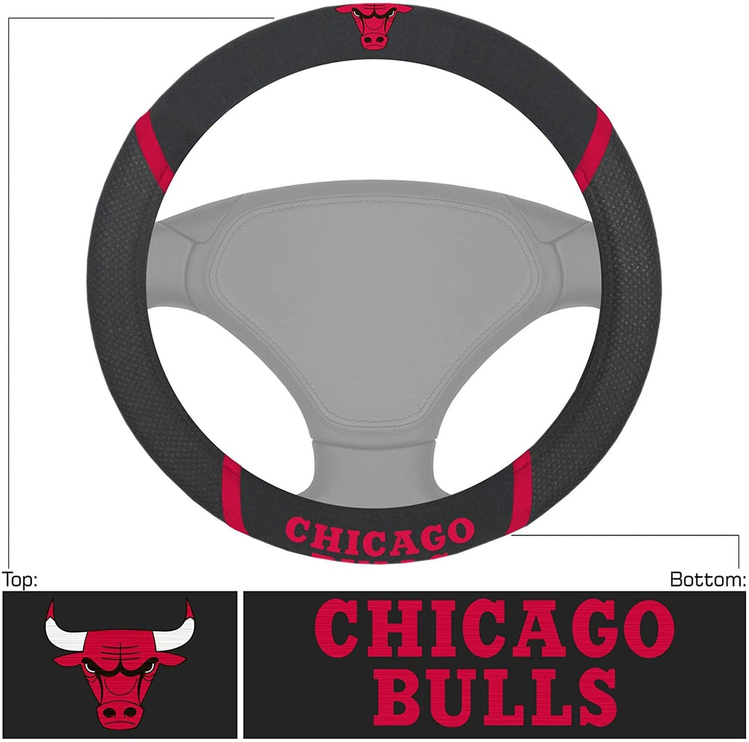 Chicago Bulls Steering Wheel Cover Premium Embroidered Black 15 Inch