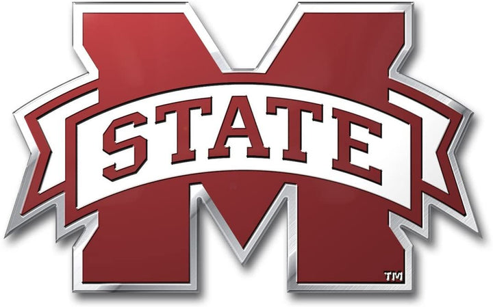 Mississippi State University Bulldogs Auto Emblem, Aluminum Metal, Embossed Team Color, Raised Decal Sticker, Full Adhesive Backing