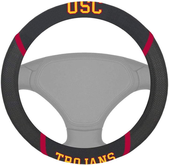 University of Southern California Trojans USC Steering Wheel Cover Embroidered Black 15 Inch