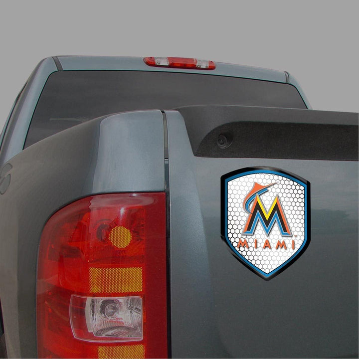 Miami Marlins High Intensity Reflector, Shield Shape, Raised Decal Sticker, 2.5x3.5 Inch, Home or Auto, Full Adhesive Backing