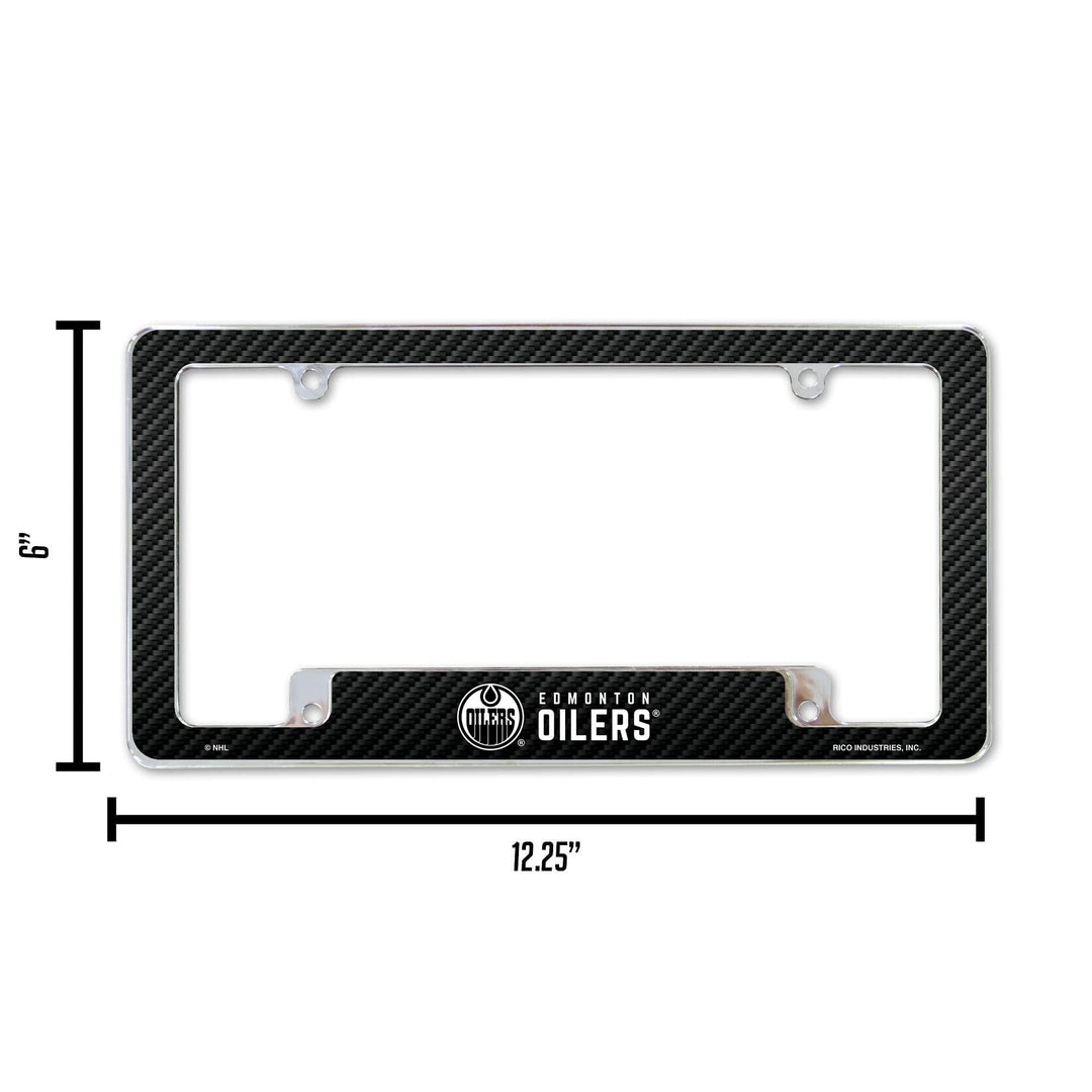 Edmonton Oilers Metal License Plate Frame Chrome Tag Cover, Carbon Fiber Design, 6x12 Inch