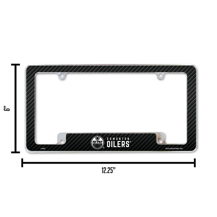 Edmonton Oilers Metal License Plate Frame Chrome Tag Cover, Carbon Fiber Design, 6x12 Inch