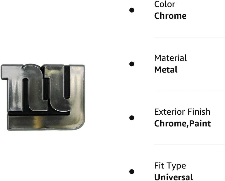 New York Giants Silver Chrome Color Auto Emblem Molded Raised Adhesive Tape Backing