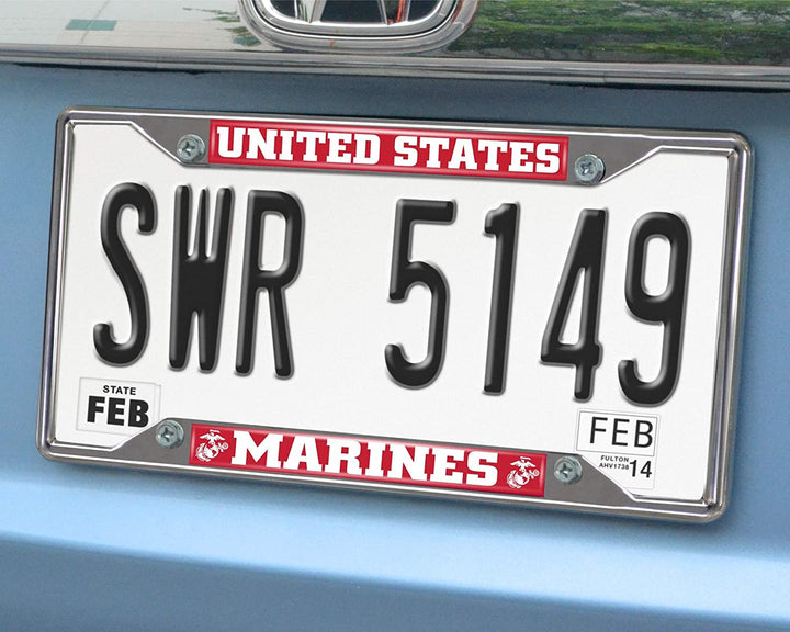 U.S. Marines Chrome Metal License Plate Frame Tag Cover, 6x12 Inch, United States Military