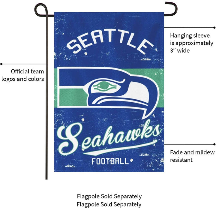 Seattle Seahawks Premium Garden Flag Banner, Double Sided, Retro Vintage Style, Linen, 13x18 Inch