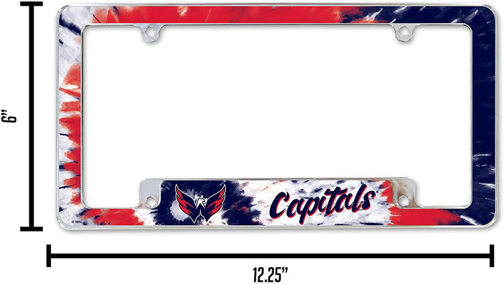 Washington Capitals Metal License Plate Frame Chrome Tag Cover Tie Dye Design 6x12 Inch