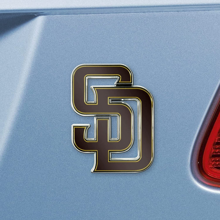 San Diego Padres Premium Solid Metal Raised Auto Emblem, Shape Cut, Adhesive Backing