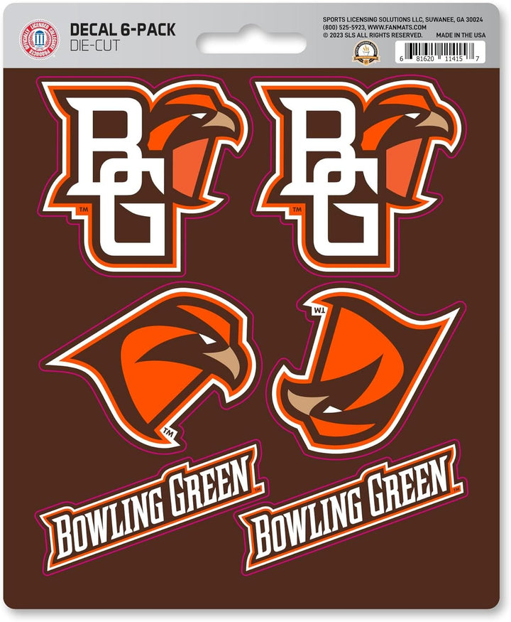 Bowling Green University Falcons 6-Piece Decal Sticker Set, 5x6 Inch Sheet, Gift for football fans for any hard surfaces around home, automotive, personal items