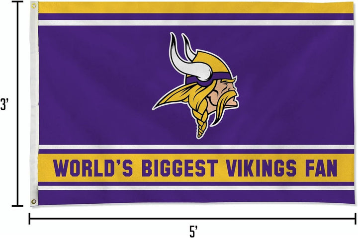 Minnesota Vikings 3x5 Feet Flag Banner, World's Biggest Fan, Metal Grommets, Single Sided, Indoor or Outdoor Use