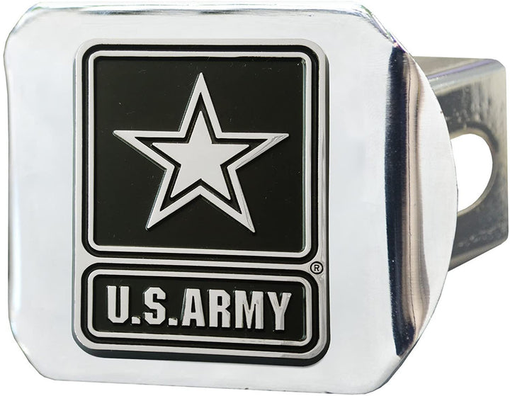 United State Army Solid Metal Hitch Cover with Chrome Metal Emblem 2 Inch Square Type III Military