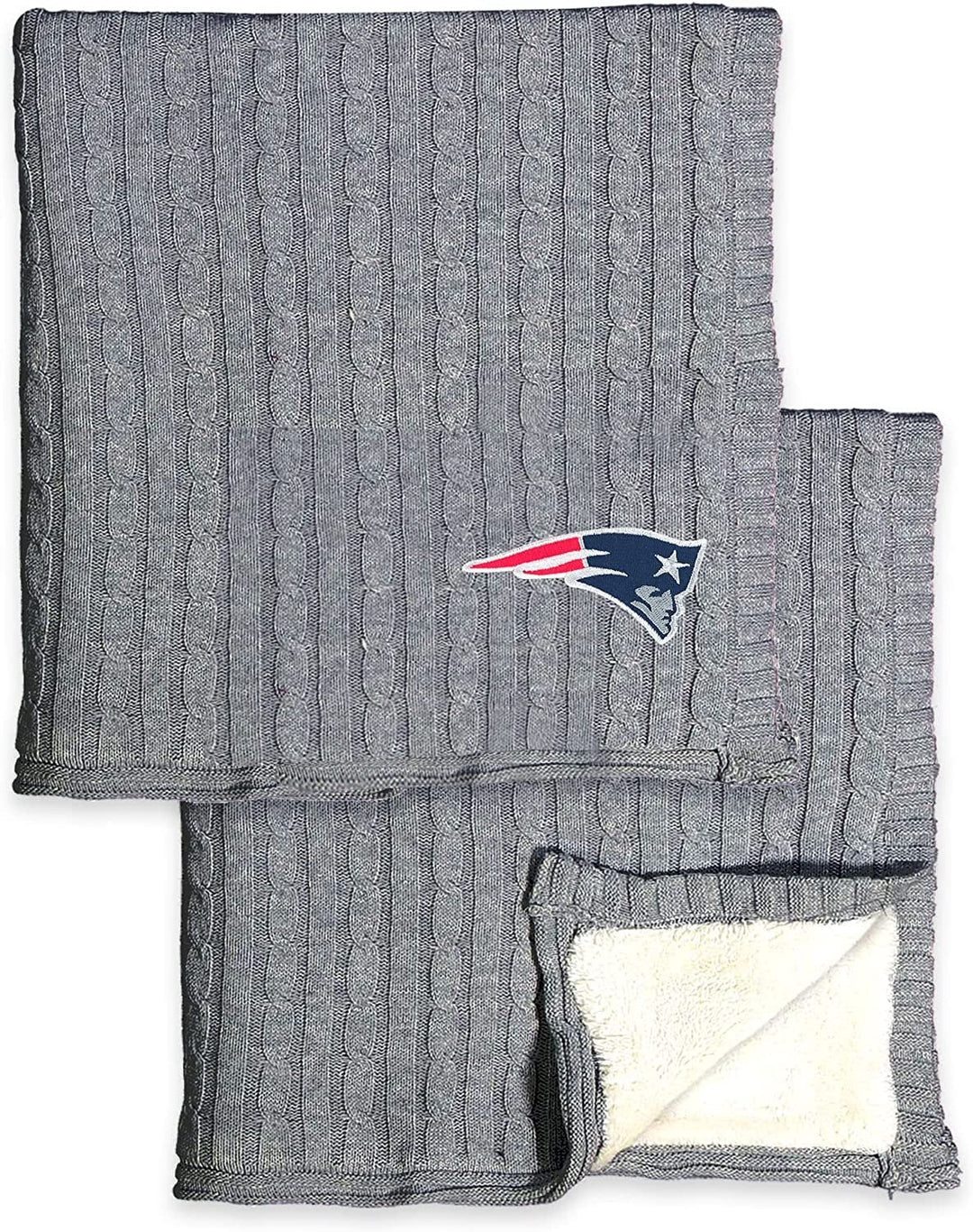 New England Patriots Cable Sweater Knit Sherpa Throw Blanket 50x60 Inch Adult