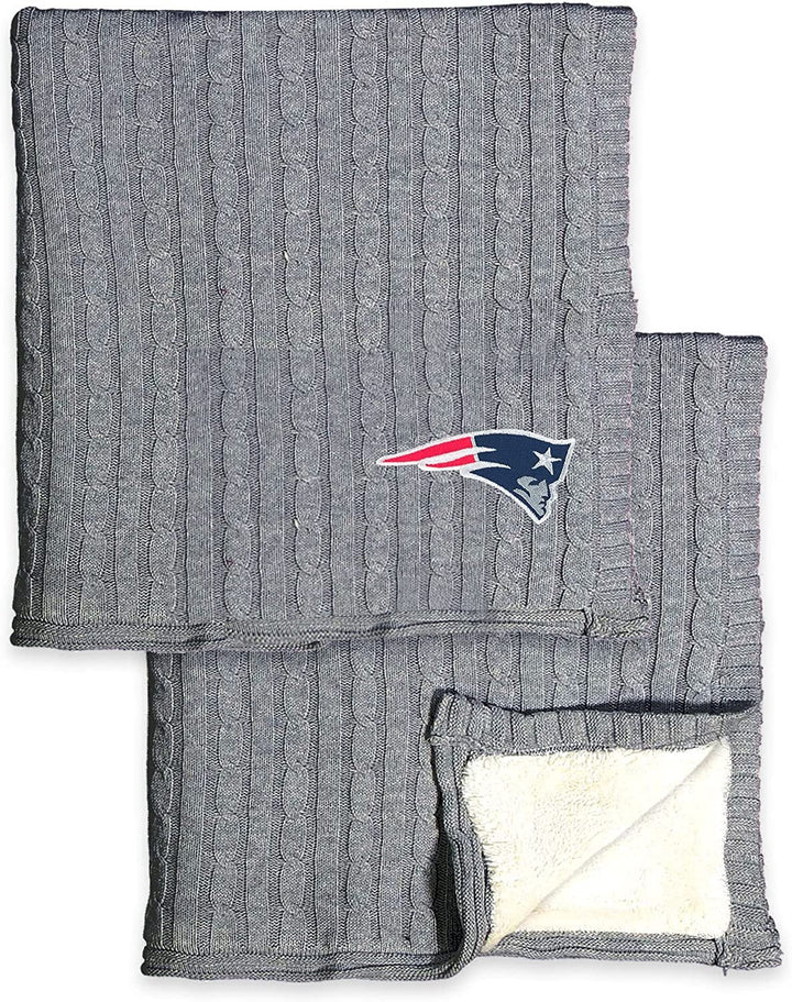 New England Patriots Cable Sweater Knit Sherpa Throw Blanket 50x60 Inch Adult