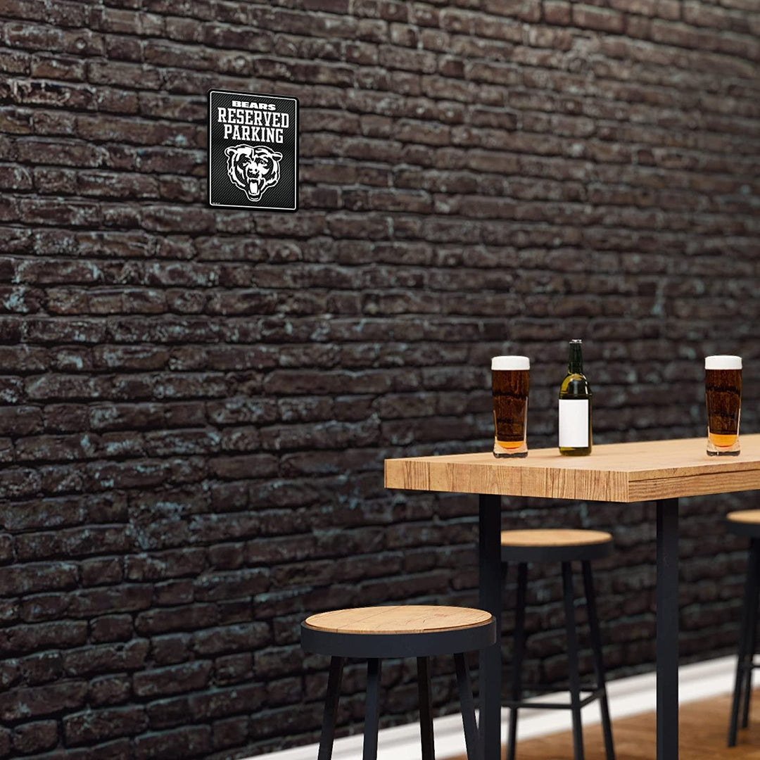 Chicago Bears Metal Parking Novelty Wall Sign 8.5 x 11 Inch Carbon Fiber Design