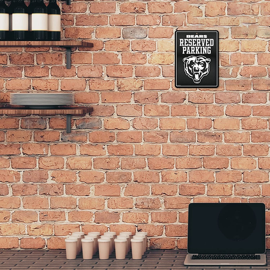 Chicago Bears Metal Parking Novelty Wall Sign 8.5 x 11 Inch Carbon Fiber Design