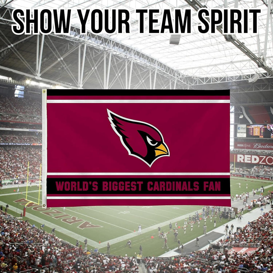 Arizona Cardinals 3x5 Feet Flag Banner, World's Biggest Fan, Metal Grommets, Single Sided, Indoor or Outdoor Use