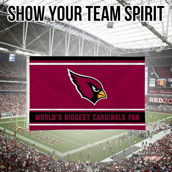 Arizona Cardinals 3x5 Feet Flag Banner, World's Biggest Fan, Metal Grommets, Single Sided, Indoor or Outdoor Use