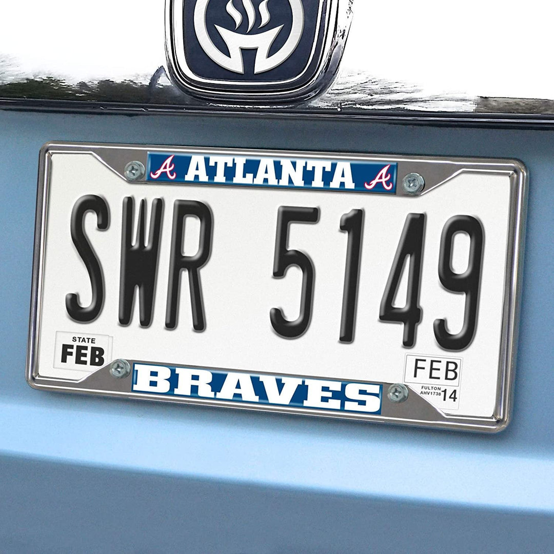 Atlanta Braves Metal License Plate Frame Tag Cover Chrome 6x12 Inch